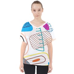 Pastel Abstract Pattern With Beige, Coffee Color Strap V-neck Dolman Drape Top by Casemiro