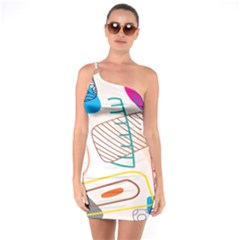 Pastel Abstract Pattern With Beige, Coffee Color Strap One Soulder Bodycon Dress by Casemiro