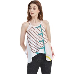 Pastel Abstract Pattern With Beige, Coffee Color Strap Flowy Camisole Tank Top