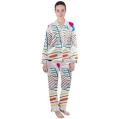 Pastel Abstract Pattern With Beige, Coffee Color Strap Satin Long Sleeve Pajamas Set by Casemiro