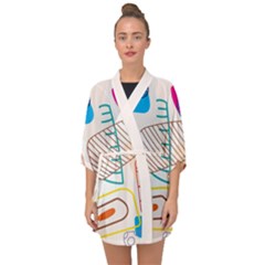 Pastel Abstract Pattern With Beige, Coffee Color Strap Half Sleeve Chiffon Kimono