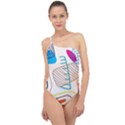 Pastel abstract pattern with beige, coffee color strap Classic One Shoulder Swimsuit View1