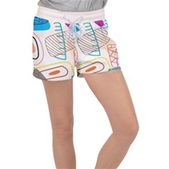 Pastel Abstract Pattern With Beige, Coffee Color Strap Velour Lounge Shorts