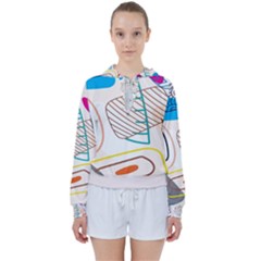 Pastel Abstract Pattern With Beige, Coffee Color Strap Women s Tie Up Sweat