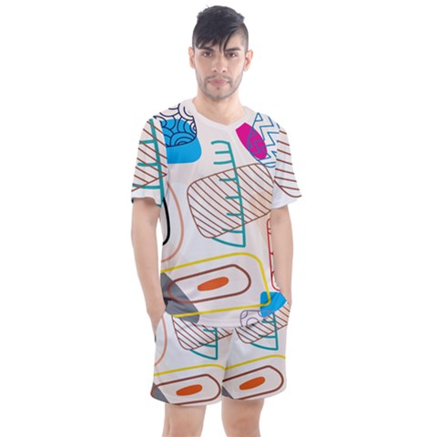 Pastel Abstract Pattern With Beige, Coffee Color Strap Men s Mesh Tee And Shorts Set by Casemiro