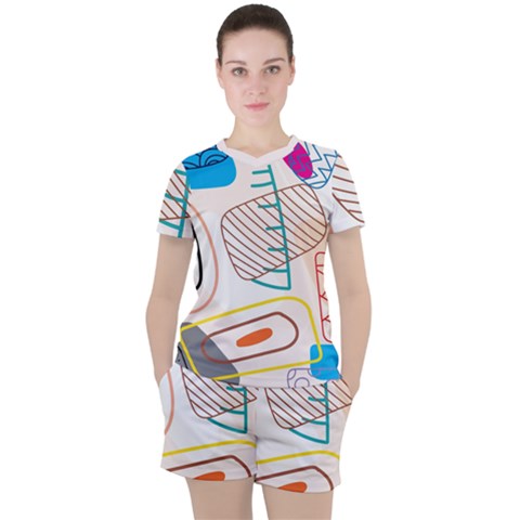 Pastel Abstract Pattern With Beige, Coffee Color Strap Women s Tee And Shorts Set by Casemiro