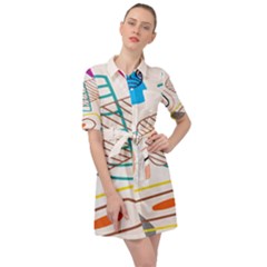 Pastel Abstract Pattern With Beige, Coffee Color Strap Belted Shirt Dress by Casemiro