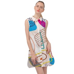 Pastel Abstract Pattern With Beige, Coffee Color Strap Sleeveless Shirt Dress by Casemiro