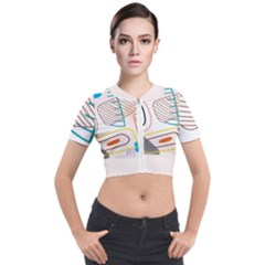 Pastel Abstract Pattern With Beige, Coffee Color Strap Short Sleeve Cropped Jacket by Casemiro