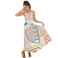 Pastel Abstract Pattern With Beige, Coffee Color Strap Backless Maxi Beach Dress by Casemiro