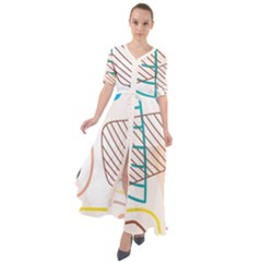 Pastel Abstract Pattern With Beige, Coffee Color Strap Waist Tie Boho Maxi Dress by Casemiro