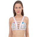 Pastel abstract pattern with beige, coffee color strap Cage Up Bikini Top View1