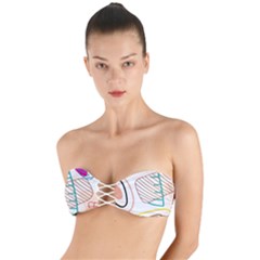 Pastel Abstract Pattern With Beige, Coffee Color Strap Twist Bandeau Bikini Top by Casemiro