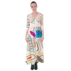 Pastel Abstract Pattern With Beige, Coffee Color Strap Button Up Maxi Dress by Casemiro