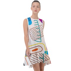 Pastel Abstract Pattern With Beige, Coffee Color Strap Frill Swing Dress by Casemiro