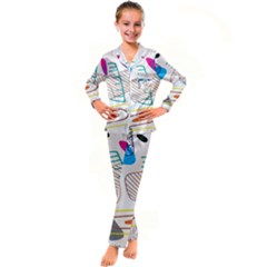 Pastel Abstract Pattern With Beige, Coffee Color Strap Kid s Satin Long Sleeve Pajamas Set by Casemiro