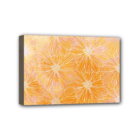 Flowers Pattern Orange Yellow Mini Canvas 6  X 4  (stretched) by alllovelyideas