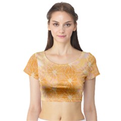 Flowers Pattern Orange Yellow Short Sleeve Crop Top by alllovelyideas