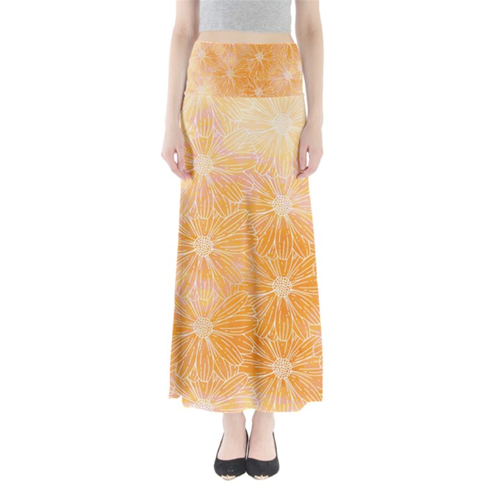 Flowers Pattern Orange Yellow Full Length Maxi Skirt