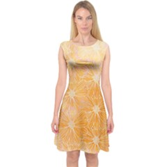 Flowers Pattern Orange Yellow Capsleeve Midi Dress by alllovelyideas