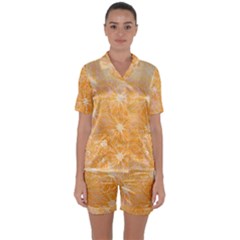 Flowers Pattern Orange Yellow Satin Short Sleeve Pajamas Set by alllovelyideas