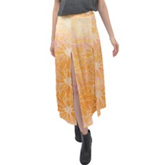 Flowers Pattern Orange Yellow Velour Split Maxi Skirt by alllovelyideas