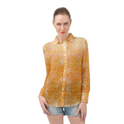 Flowers Pattern Orange Yellow Long Sleeve Chiffon Shirt by alllovelyideas