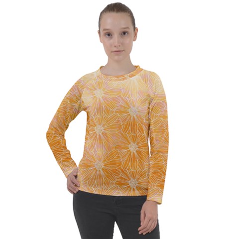 Flowers Pattern Orange Yellow Women s Long Sleeve Raglan Tee by alllovelyideas