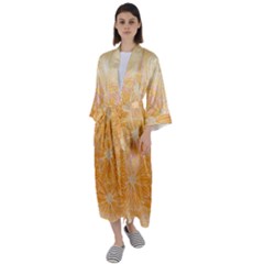 Flowers Pattern Orange Yellow Maxi Satin Kimono