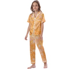 Flowers Pattern Orange Yellow Kids  Satin Short Sleeve Pajamas Set