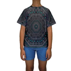 Mandala Vert Noir Pattern Kids  Short Sleeve Swimwear by alllovelyideas