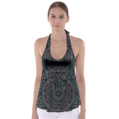 Mandala Vert Noir Pattern Babydoll Tankini Top by alllovelyideas