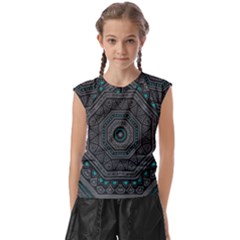 Mandala Vert Noir Pattern Kids  Raglan Cap Sleeve Tee