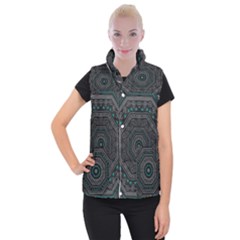 Mandala Vert Noir Pattern Women s Button Up Vest by alllovelyideas