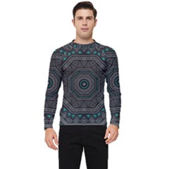 Mandala Vert Noir Pattern Men s Long Sleeve Rash Guard