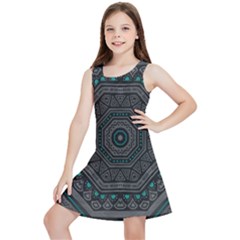 Mandala Vert Noir Pattern Kids  Lightweight Sleeveless Dress