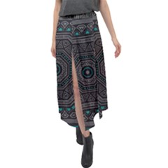 Mandala Vert Noir Pattern Velour Split Maxi Skirt by alllovelyideas