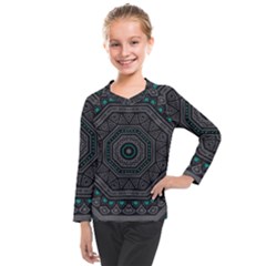 Mandala Vert Noir Pattern Kids  Long Mesh Tee