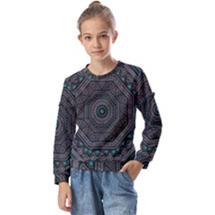 Mandala Vert Noir Pattern Kids  Long Sleeve Tee With Frill 