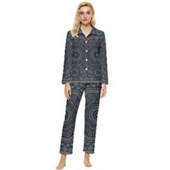 Mandala Vert Noir Pattern Womens  Long Sleeve Pocket Pajamas Set by alllovelyideas