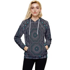 Mandala Vert Noir Pattern Women s Lightweight Drawstring Hoodie