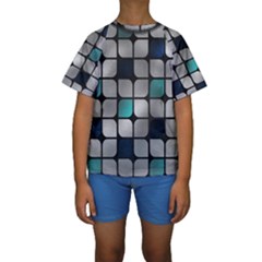 Pattern Abstrat Geometric Blue Grey Kids  Short Sleeve Swimwear by alllovelyideas