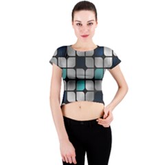 Pattern Abstrat Geometric Blue Grey Crew Neck Crop Top by alllovelyideas