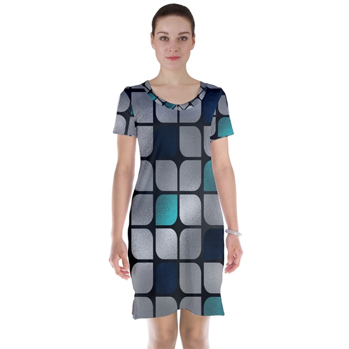 Pattern Abstrat Geometric Blue Grey Short Sleeve Nightdress