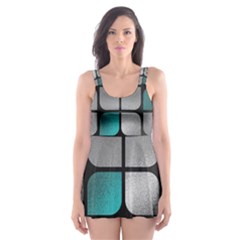 Pattern Abstrat Geometric Blue Grey Skater Dress Swimsuit by alllovelyideas