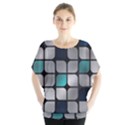 Pattern Abstrat Geometric Blue Grey Batwing Chiffon Blouse View1