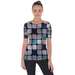 Pattern Abstrat Geometric Blue Grey Shoulder Cut Out Short Sleeve Top by alllovelyideas