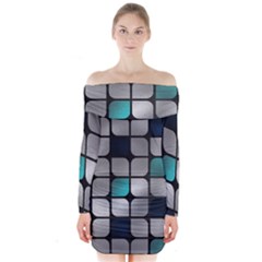 Pattern Abstrat Geometric Blue Grey Long Sleeve Off Shoulder Dress by alllovelyideas