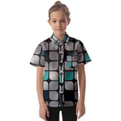 Pattern Abstrat Geometric Blue Grey Kids  Short Sleeve Shirt