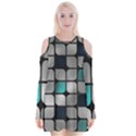 Pattern Abstrat Geometric Blue Grey Velvet Long Sleeve Shoulder Cutout Dress View1